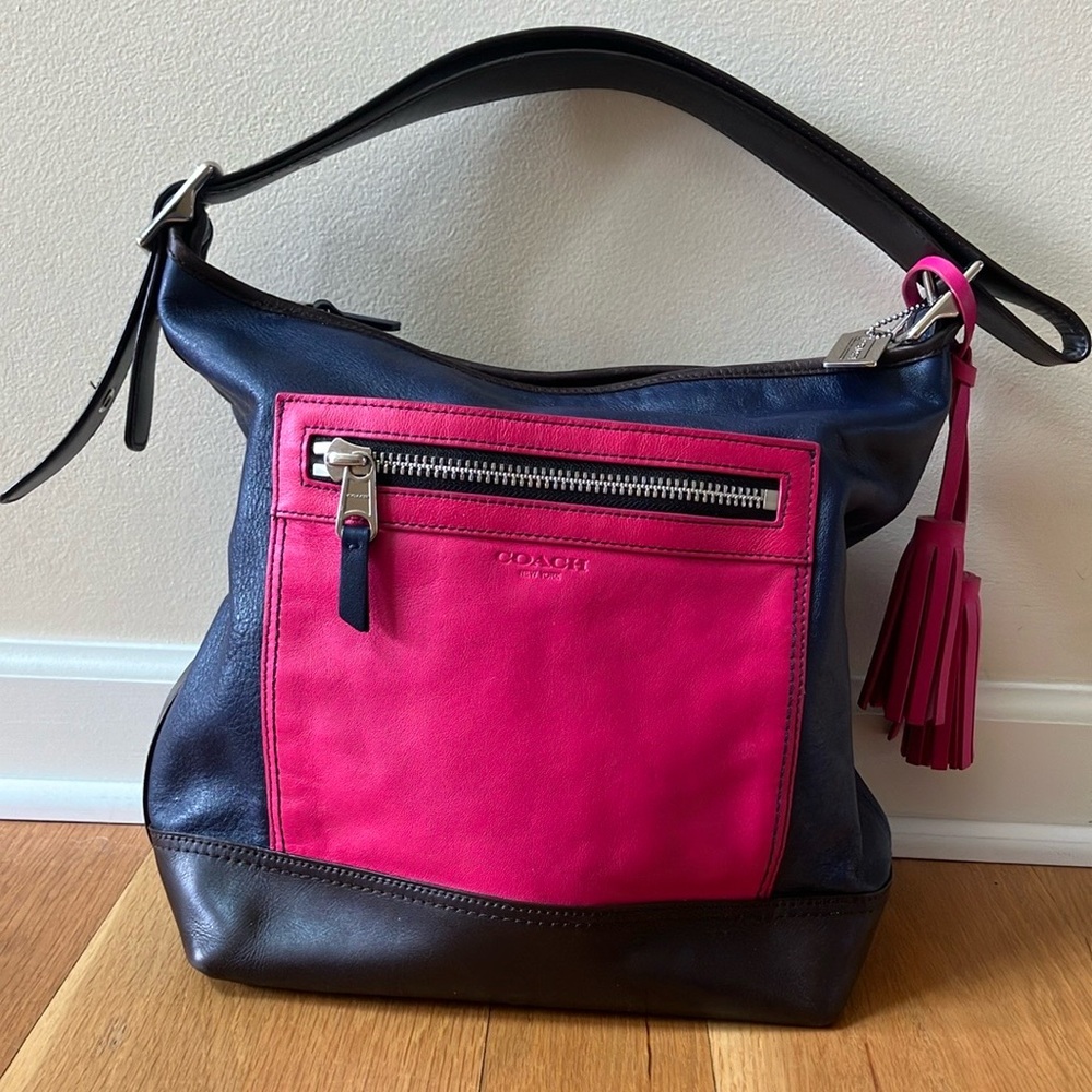 COACH Legacy Color Block RARE Shoulder Crossbody Bag Navy Pink Brown Silver EUC